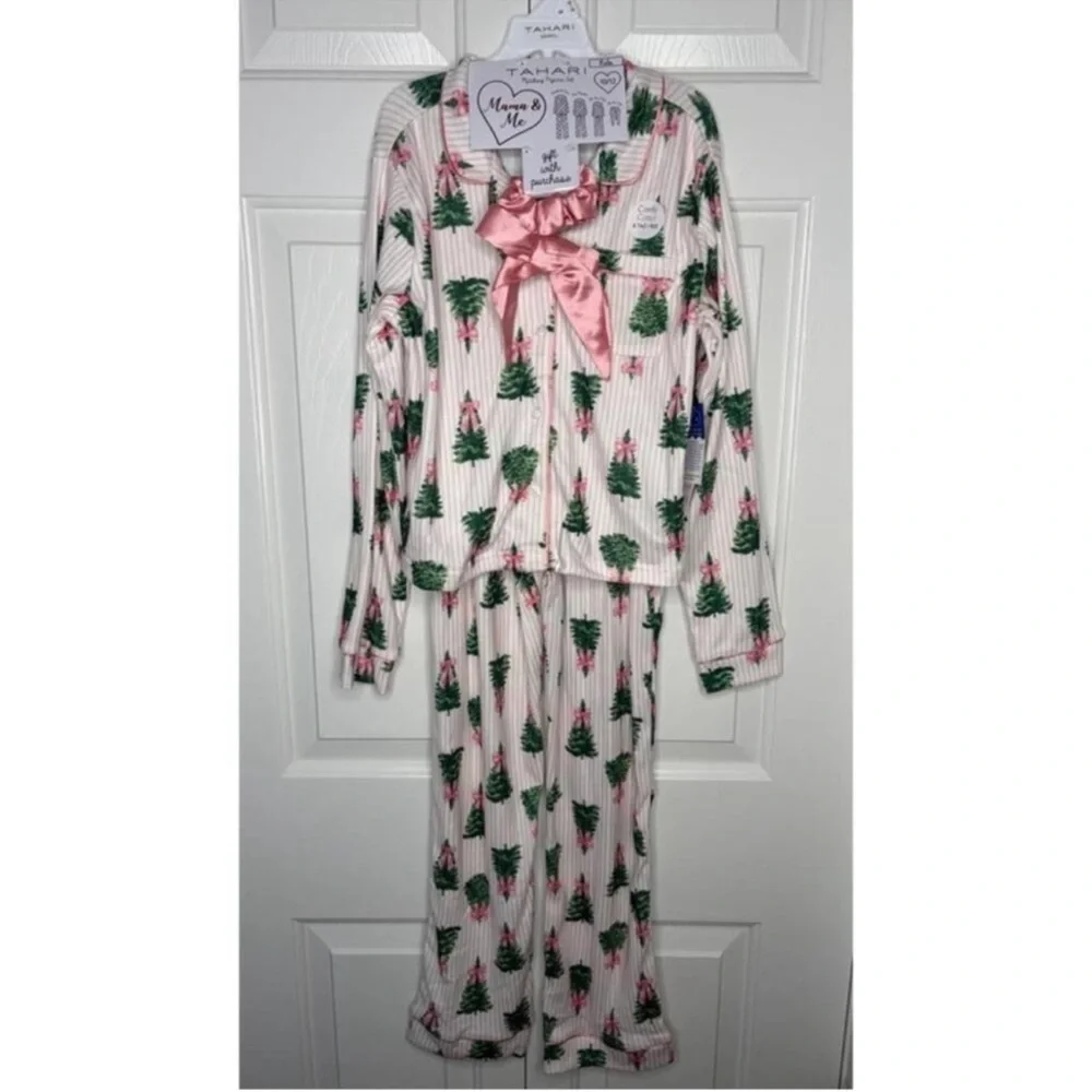 Tahari Christmas Trees & Bows Mama & Me Toddler Pajama Set Size 2T/4T Viral PJs